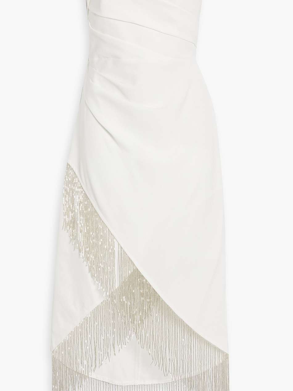 strapless fringed crepe dress