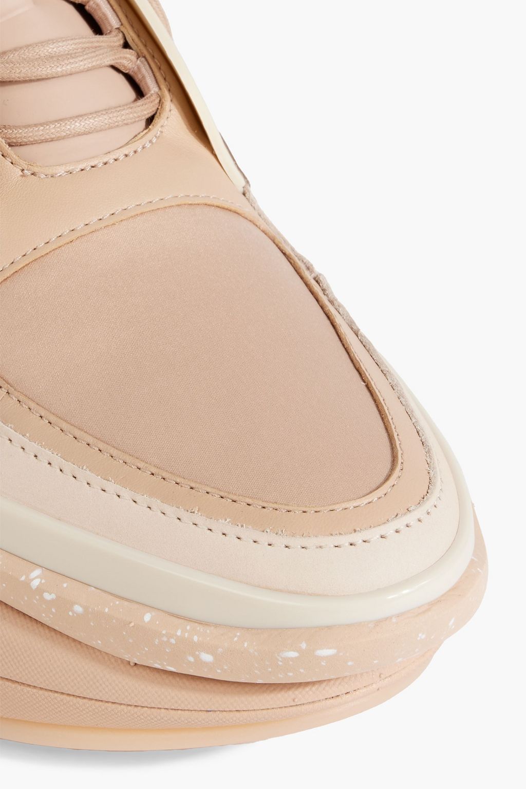 BALMAIN Color-block leather and satin sneakers
