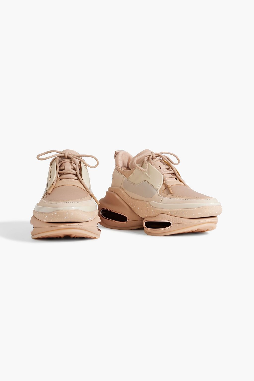 BALMAIN Color-block leather and satin sneakers