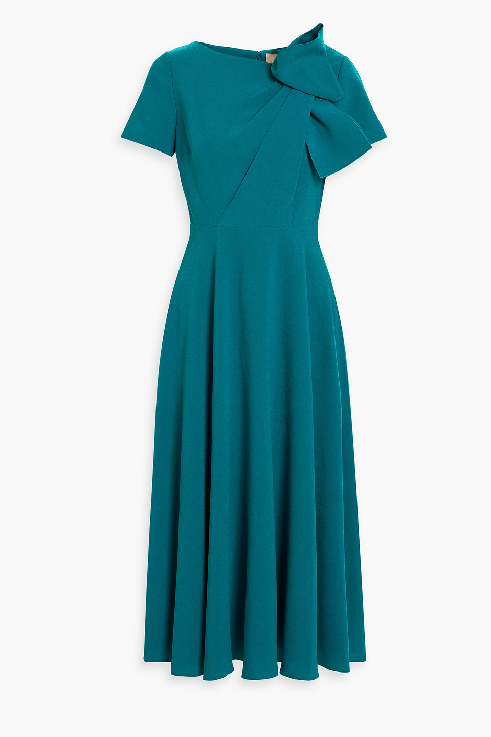 Roksanda Bow-embellished Pleated Crepe Midi Dress In Teal