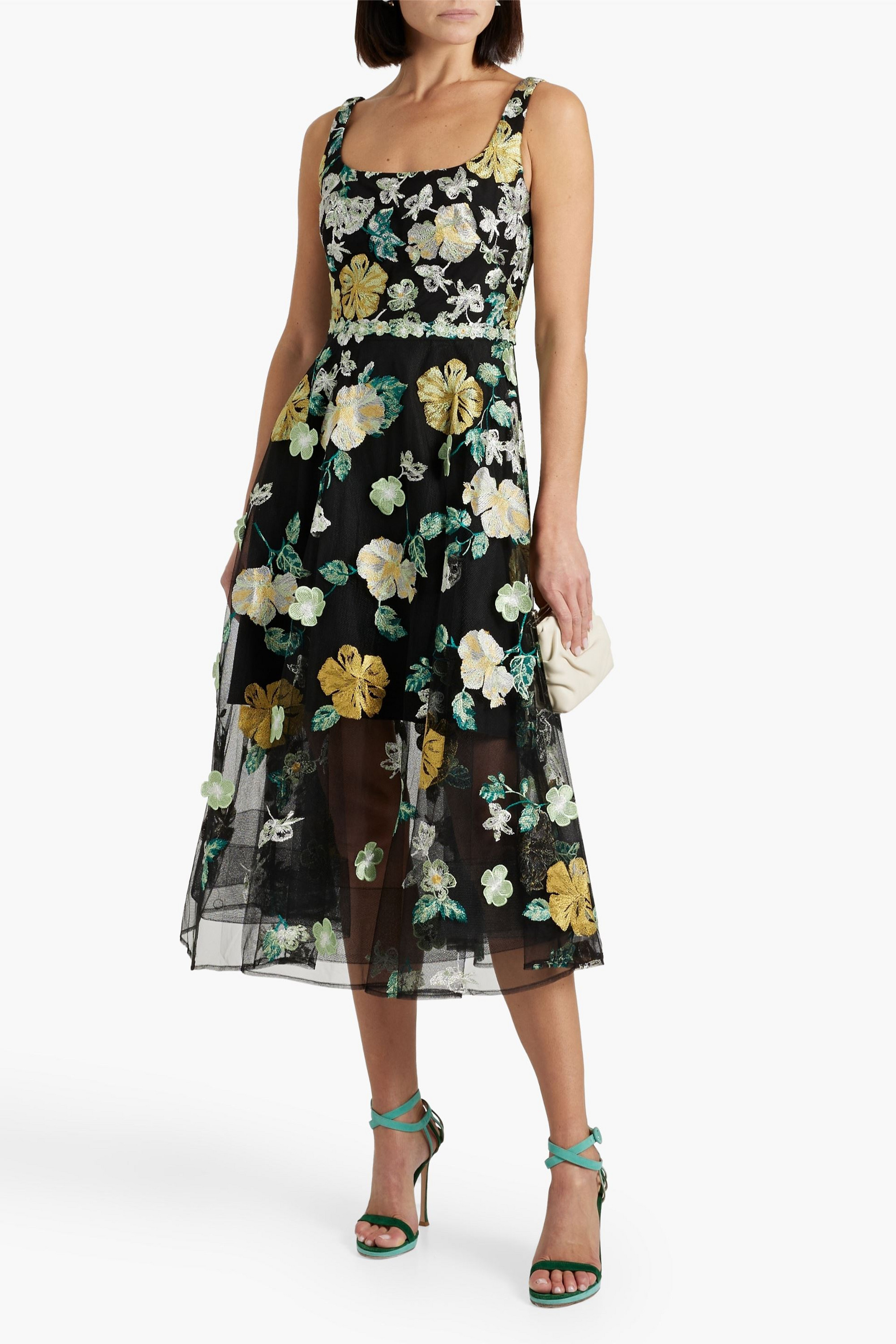 MARCHESA NOTTE Embellished tulle midi dress
