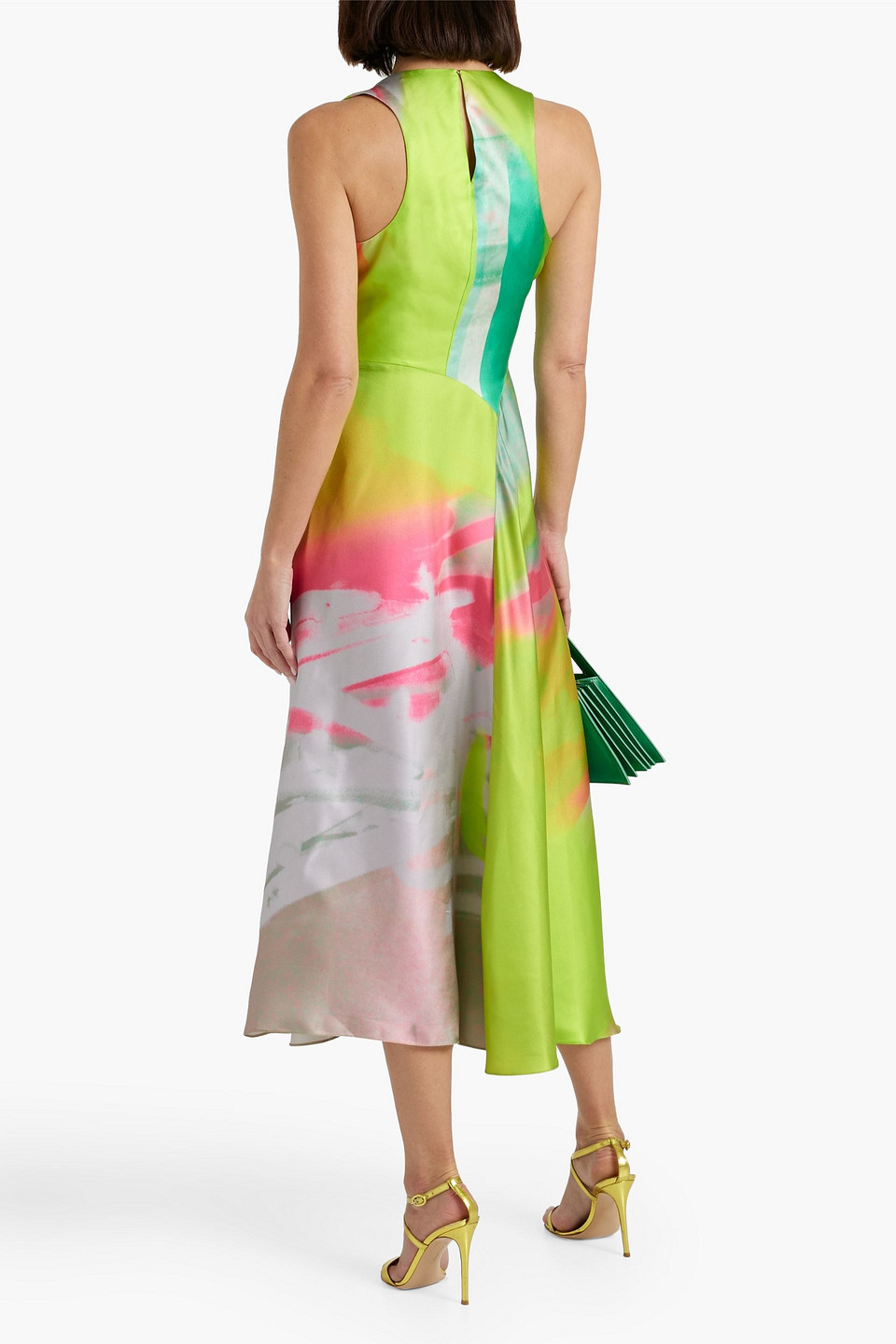 Shop Roksanda Zenobia Printed Silk-satin Midi Dress In Bright Yellow