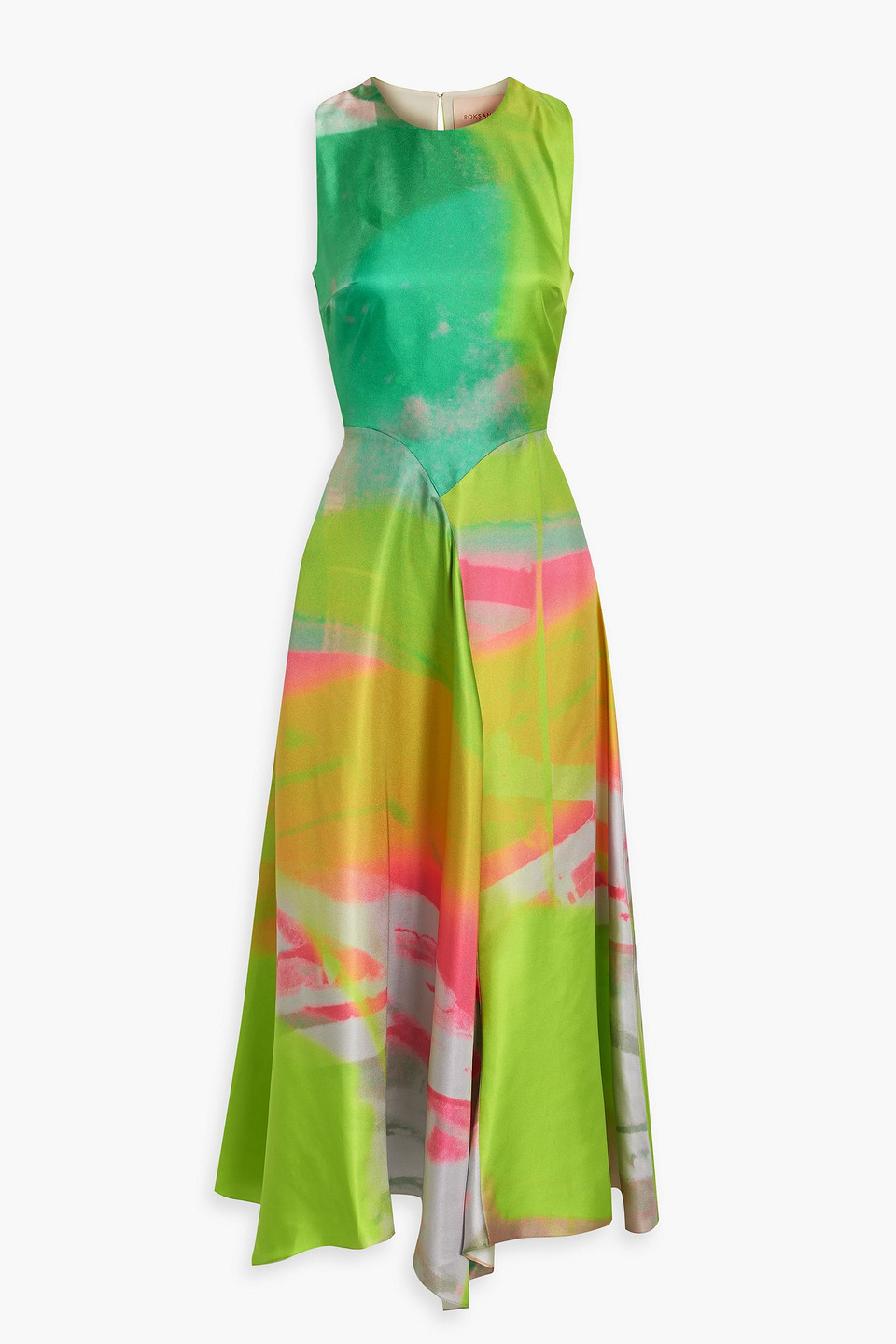 Roksanda Zenobia Asymmetric Draped Printed Silk-twill Midi Dress In Bright Yellow