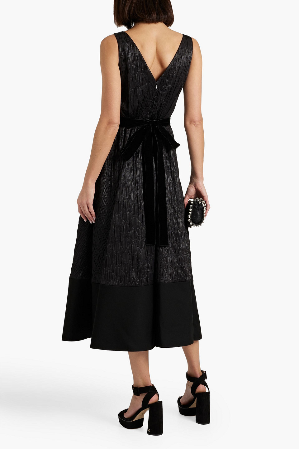 Shop Roksanda Velvet-trimmed Matelassé Midi Dress In Black