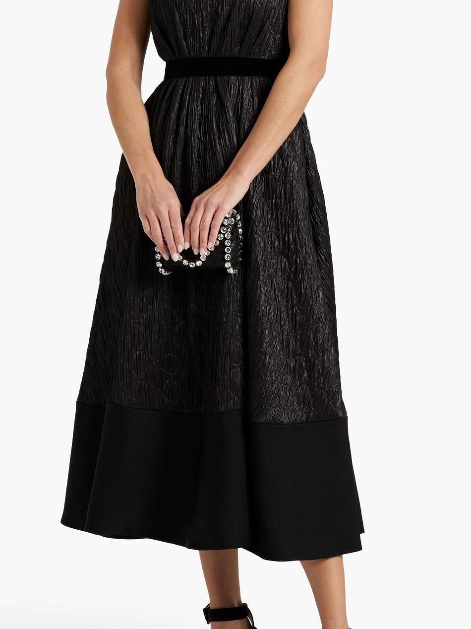 velvet-trimmed matelassé midi dress