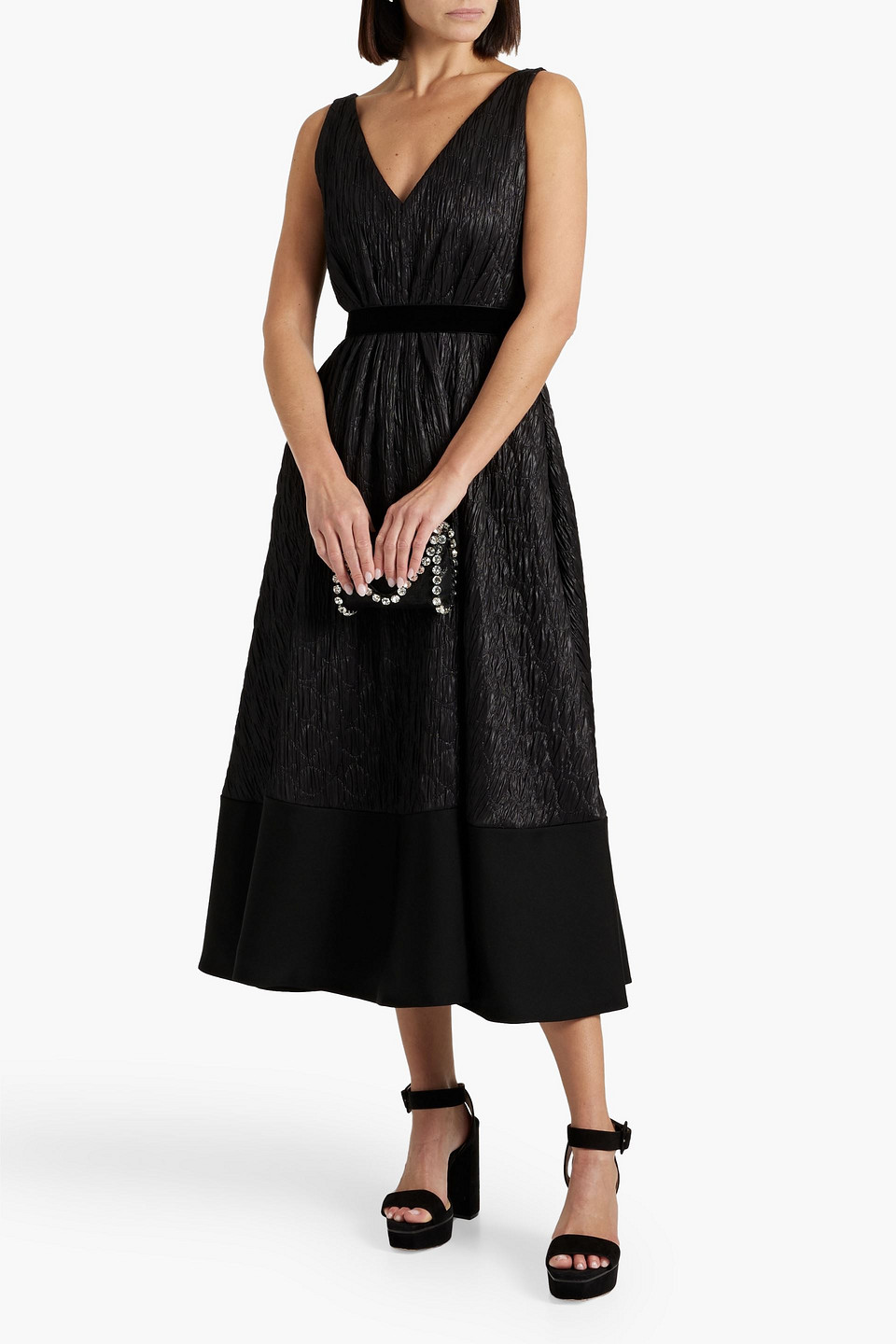 Shop Roksanda Velvet-trimmed Matelassé Midi Dress In Black