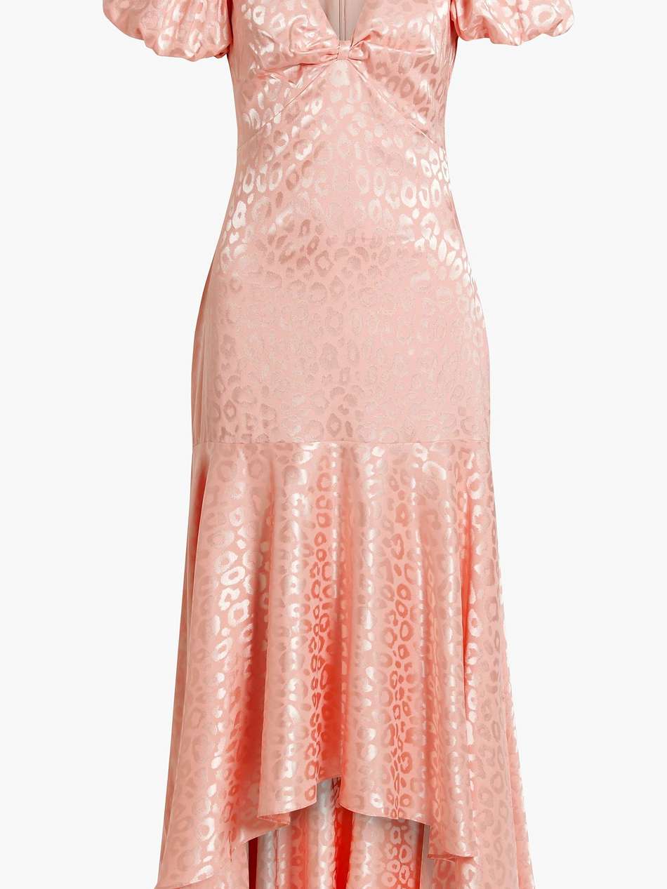 asymmetric ruched satin-jacquard maxi dress