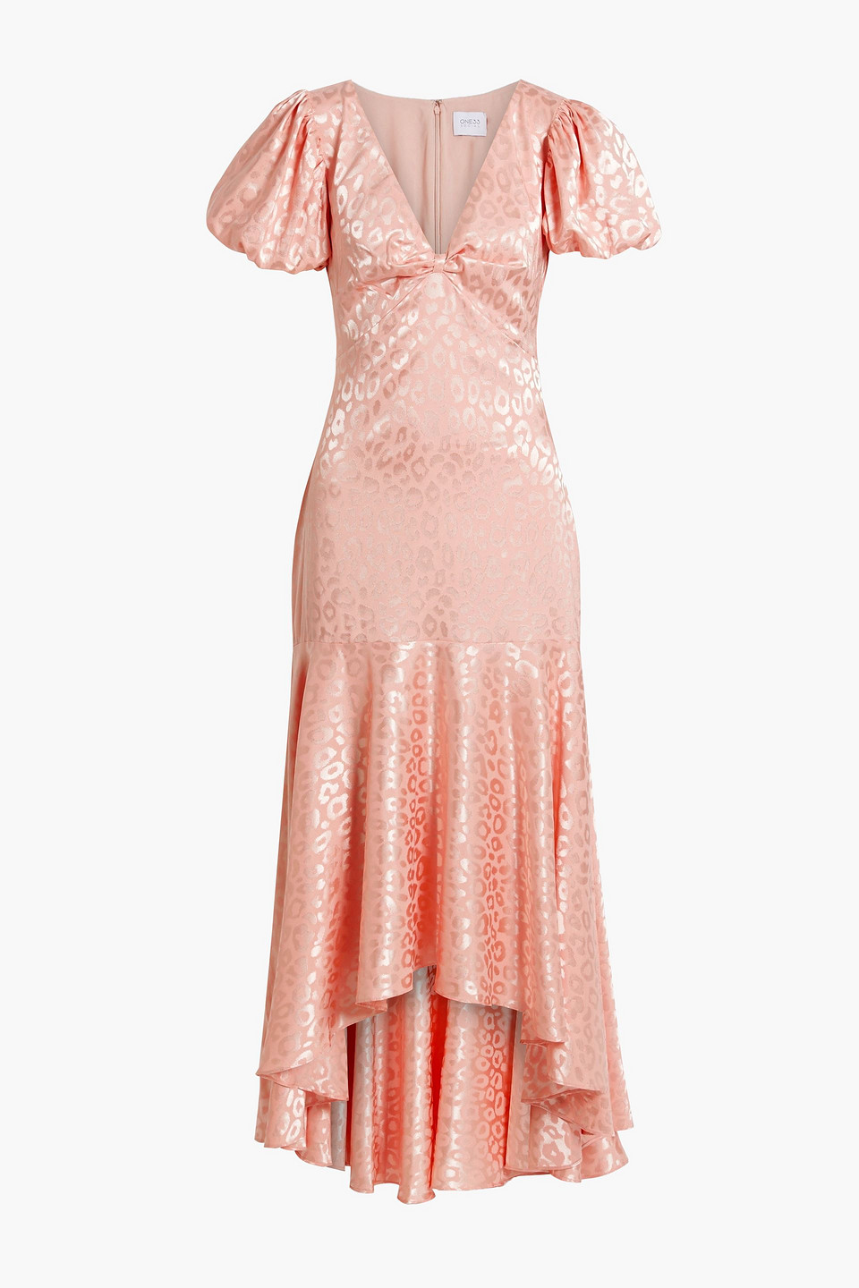 One33 Social Asymmetric Ruched Satin-jacquard Maxi Dress In Blush