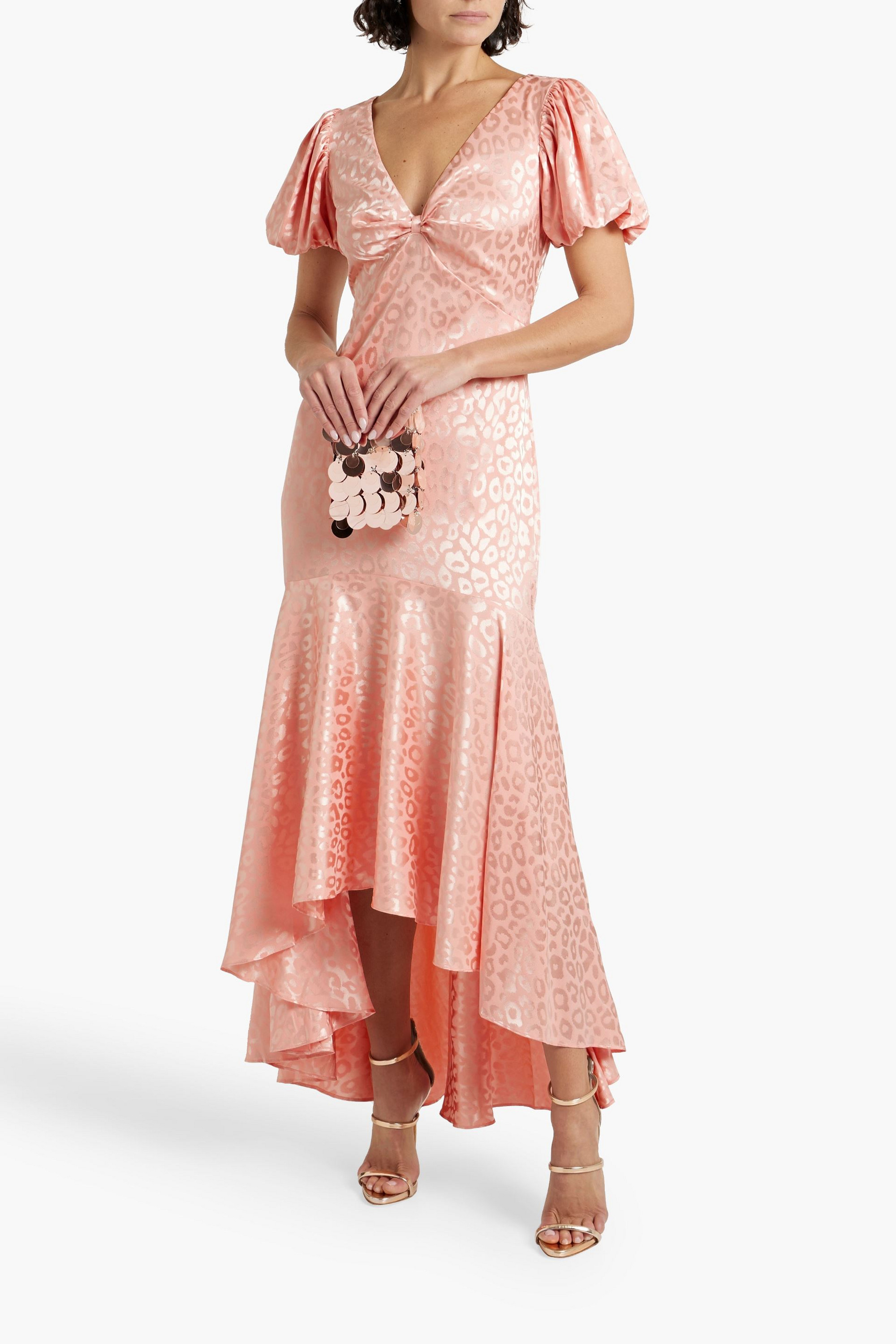 ONE33 SOCIAL Asymmetric ruched satin-jacquard maxi dress