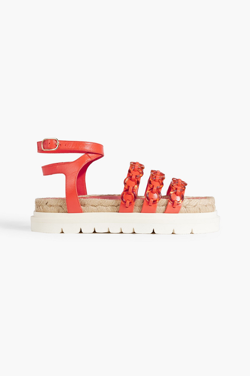 3.1 PHILLIP LIM / フィリップ リム CRUZ RING-EMBELLISHED LEATHER PLATFORM ESPADRILLE SANDALS,3074457345636900138