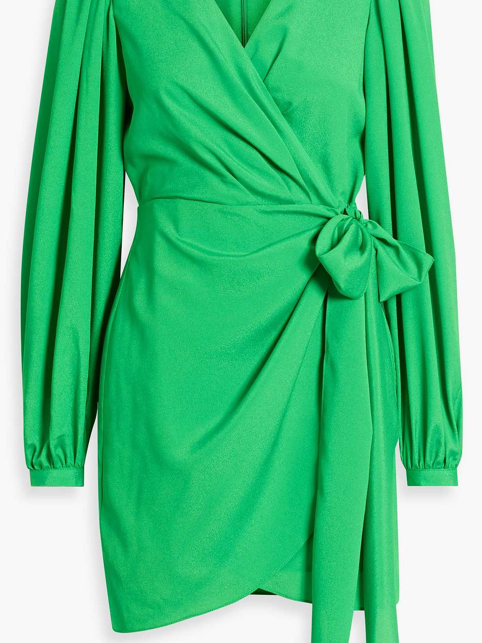 wrap-effect gathered crepe de chine mini dress