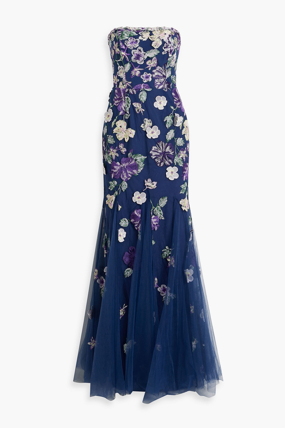 Marchesa Notte Strapless embroidered tulle gown