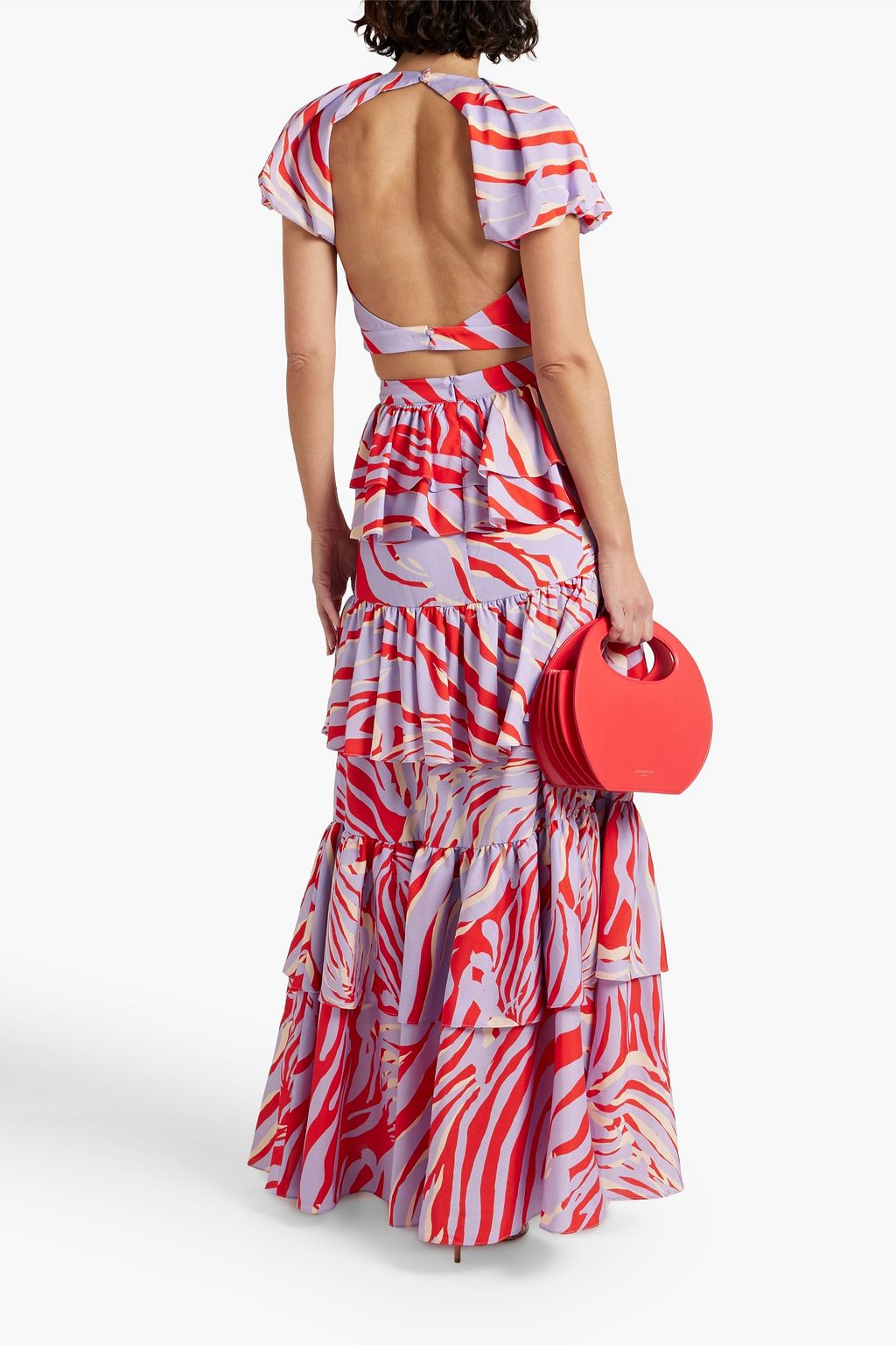 ONE33 SOCIAL Ruffled printed crepe de chine maxi skirt