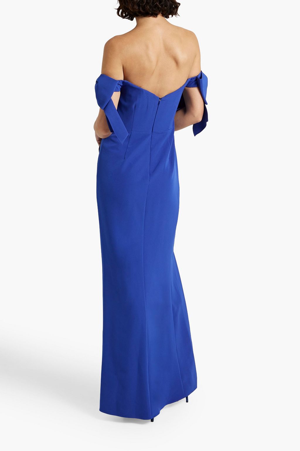 MARCHESA NOTTE Off-the-shoulder bow-detailed crepe gown
