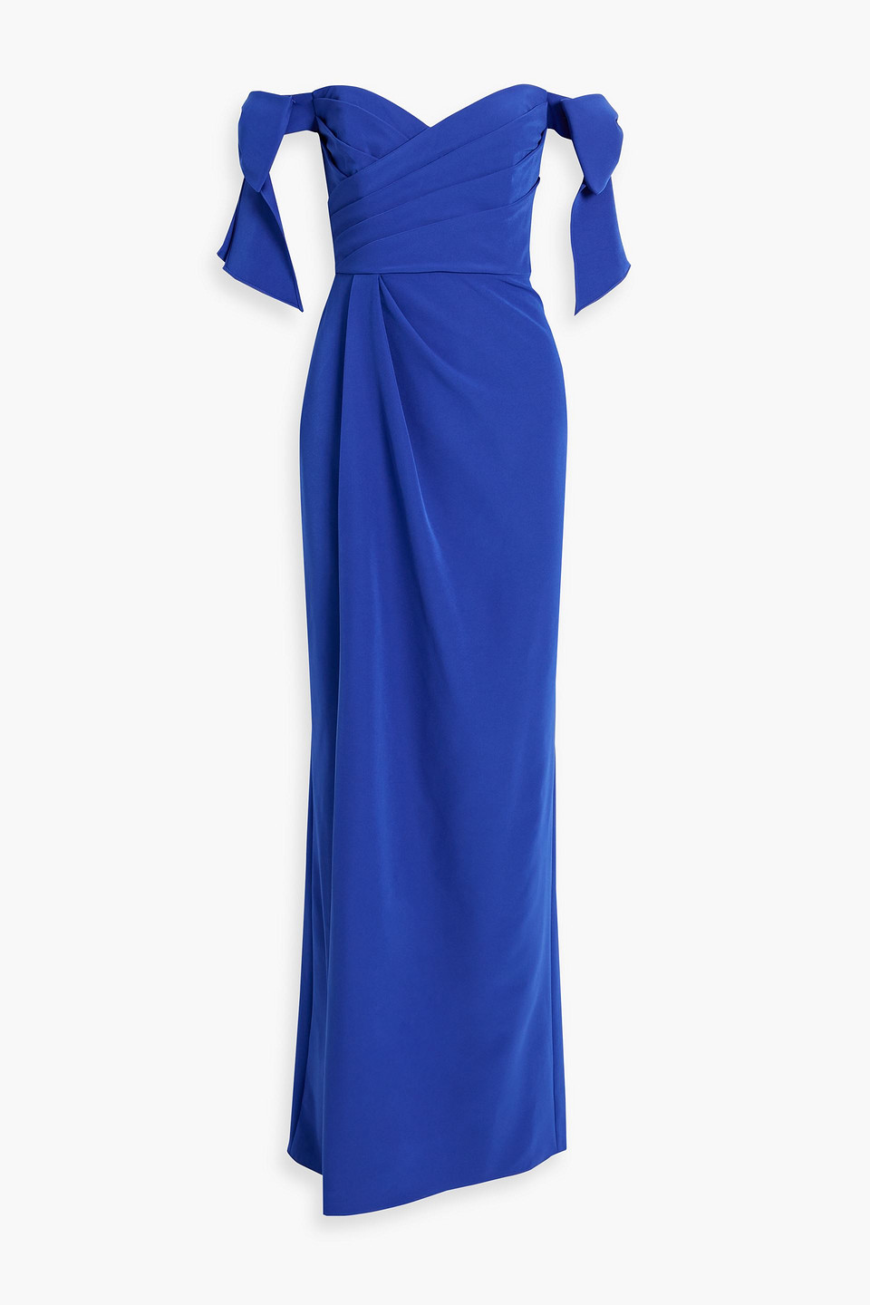 Marchesa Notte Bow-detail Off-shoulder Gown In Royal Blue