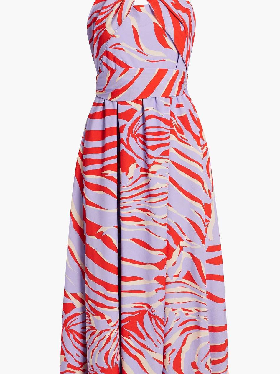 printed crepe de chine halterneck midi dress
