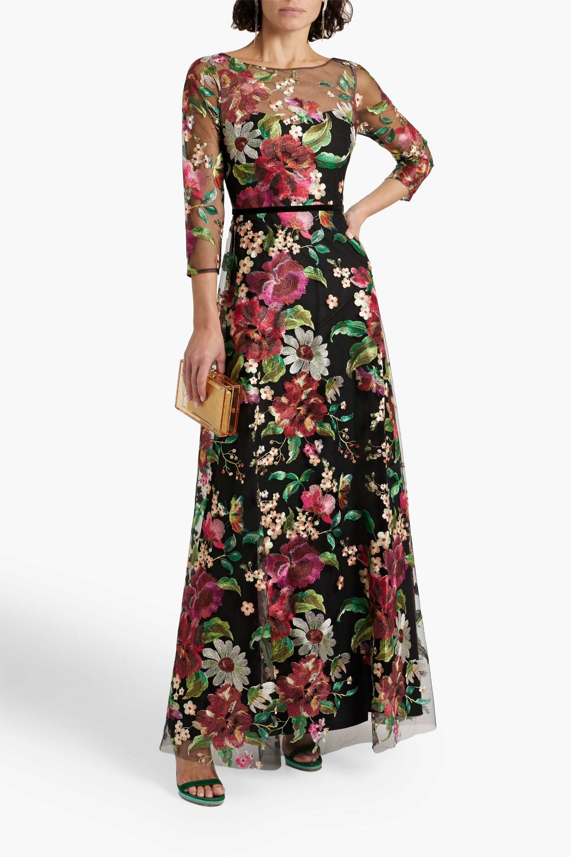 MARCHESA NOTTE Embroidered tulle gown