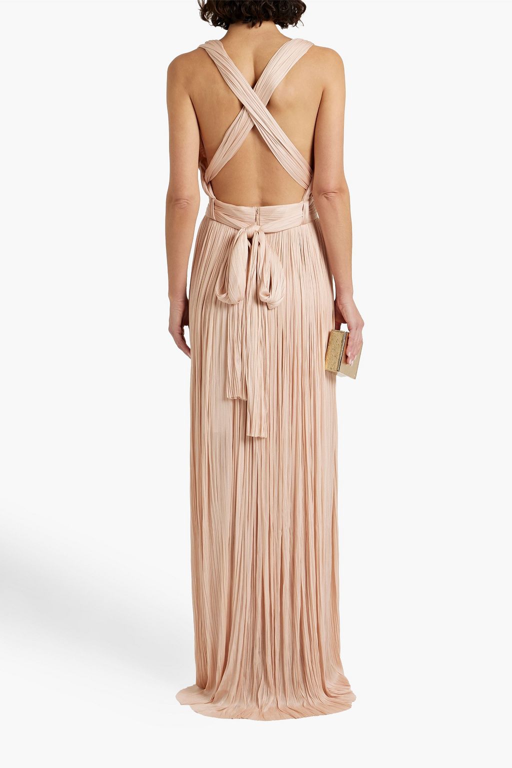 MARIA LUCIA HOHAN Rayana plissé crochet-knit silk gown