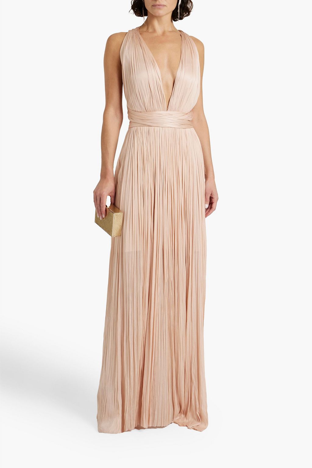 MARIA LUCIA HOHAN Rayana plissé crochet-knit silk gown
