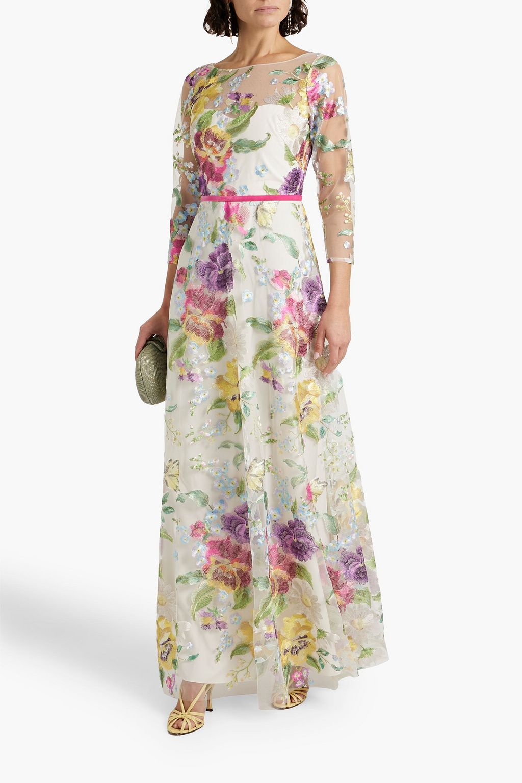 MARCHESA NOTTE Embroidered tulle gown