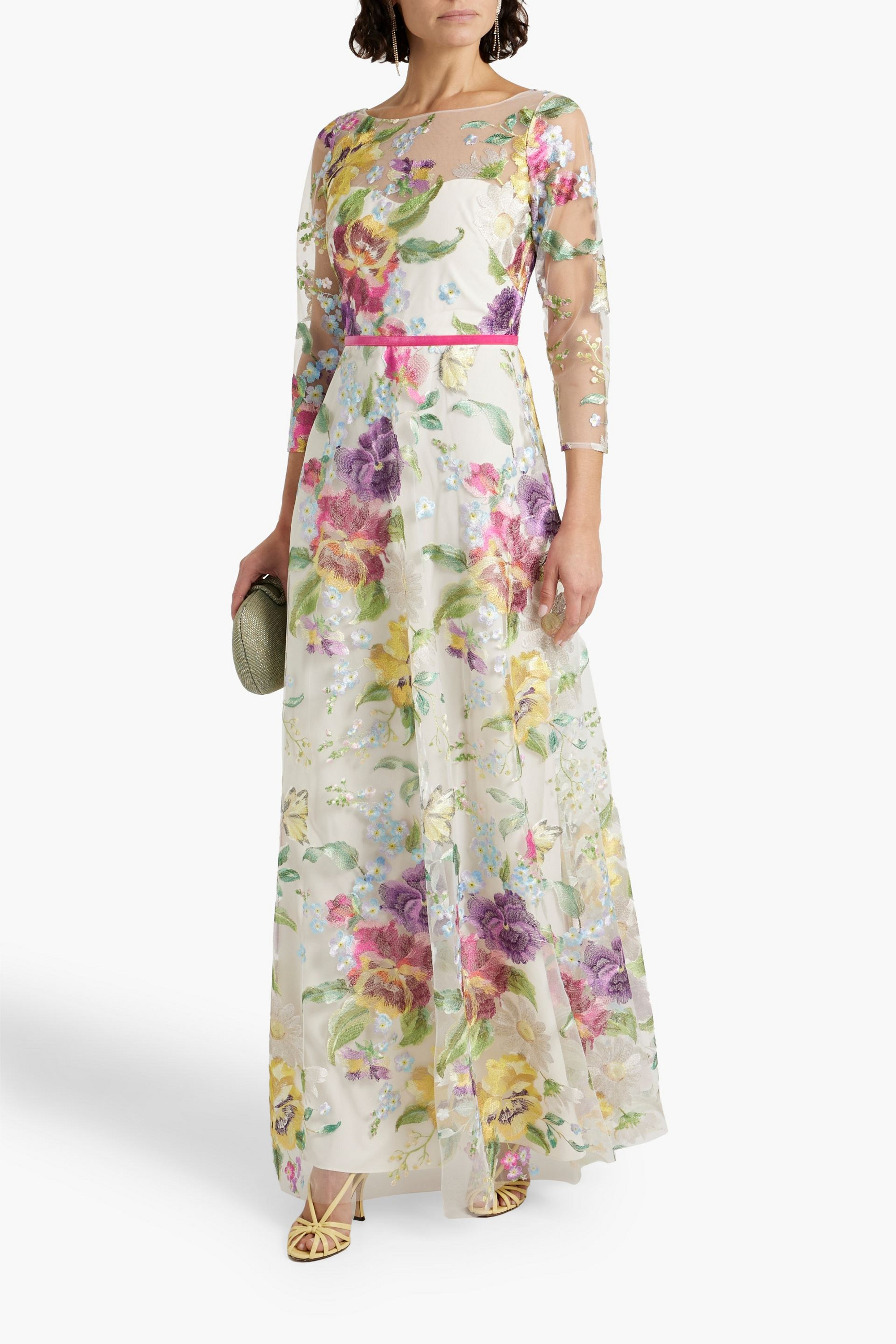 MARCHESA NOTTE Embroidered tulle gown