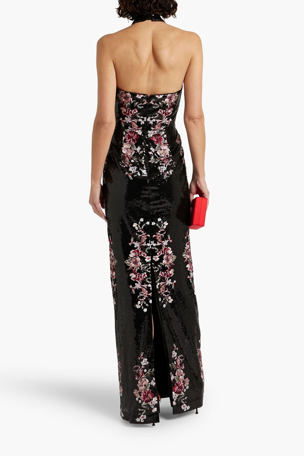 MARCHESA NOTTE Cutout embellished tulle halterneck gown