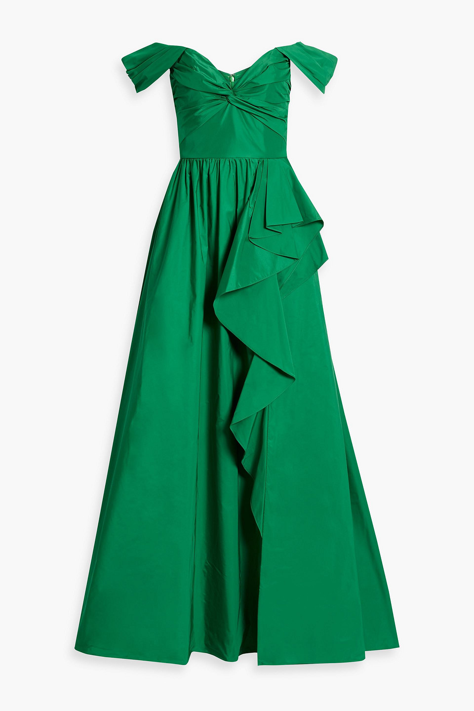 Marchesa Notte Off-the-shoulder draped taffeta gown