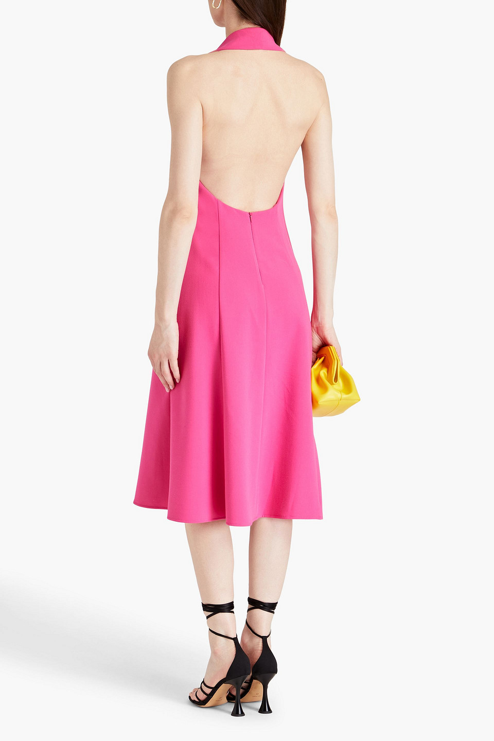 Shop Black Halo Lathan Halterneck Crepe Midi Dress In Pink