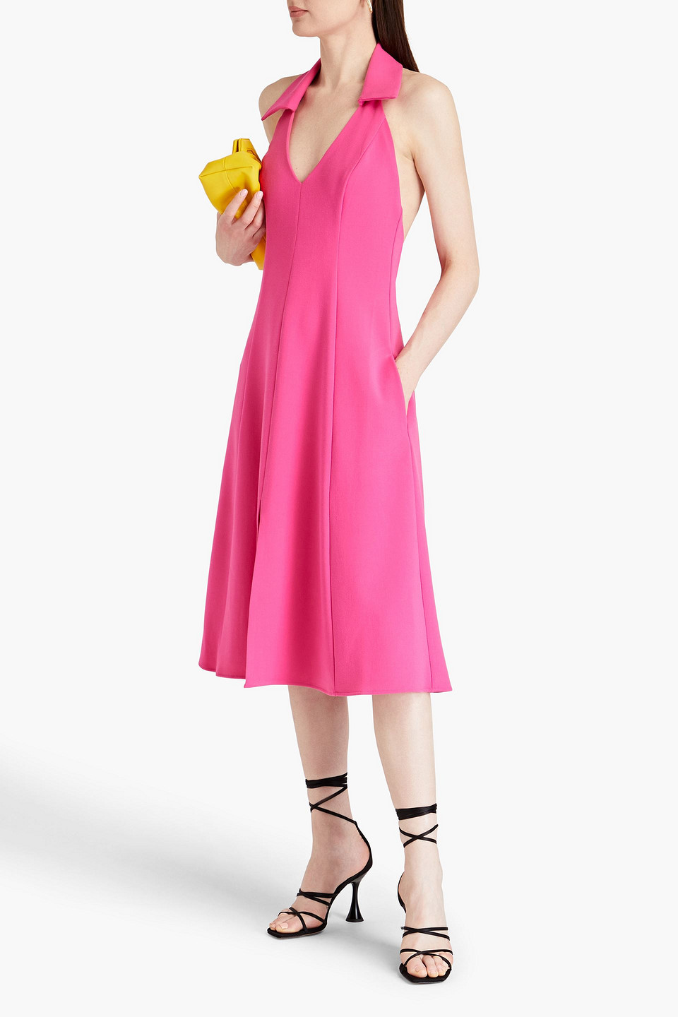 Shop Black Halo Lathan Halterneck Crepe Midi Dress In Pink