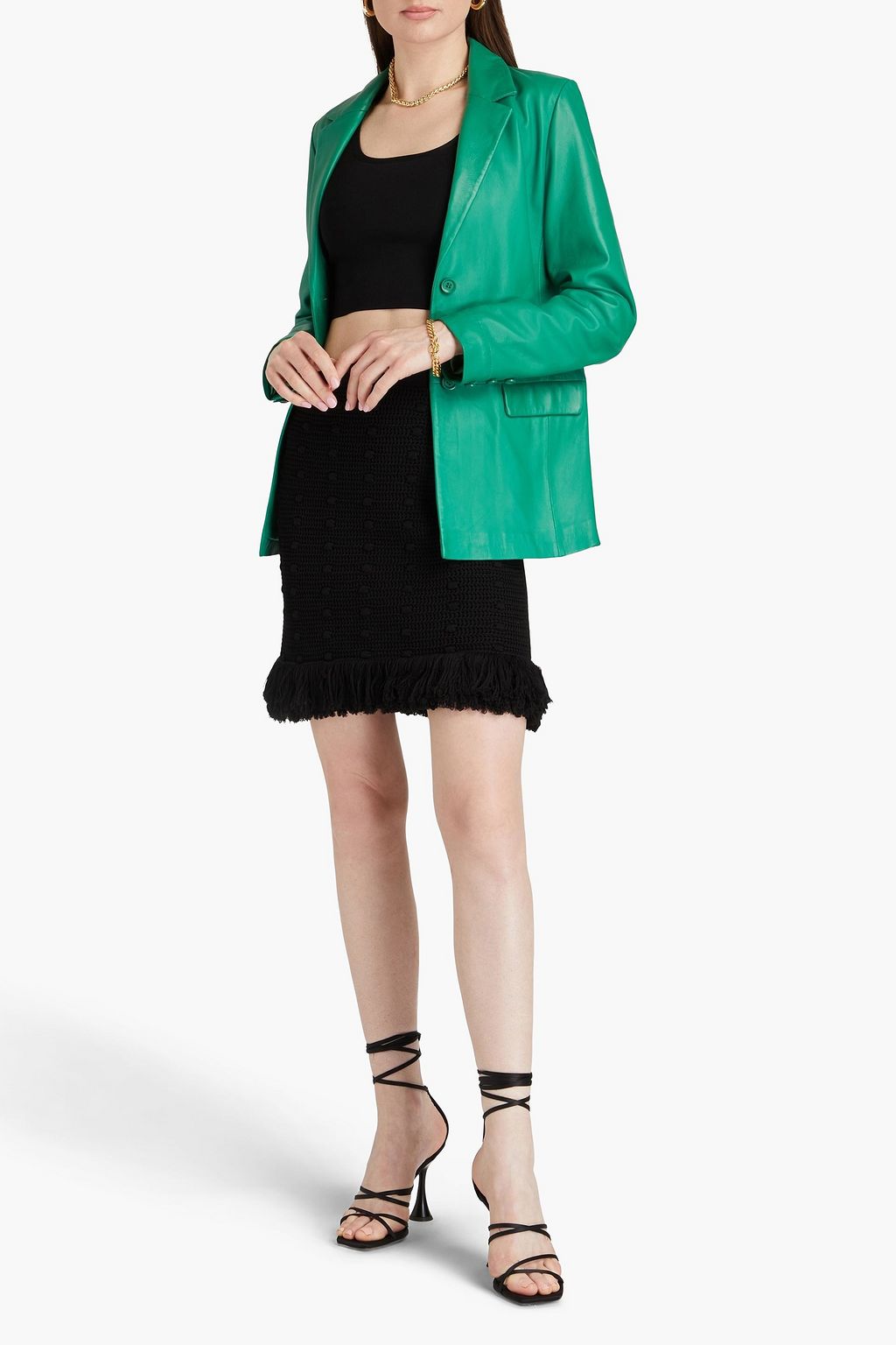 BOTTEGA VENETA Fringed jacquard-knit cotton mini skirt