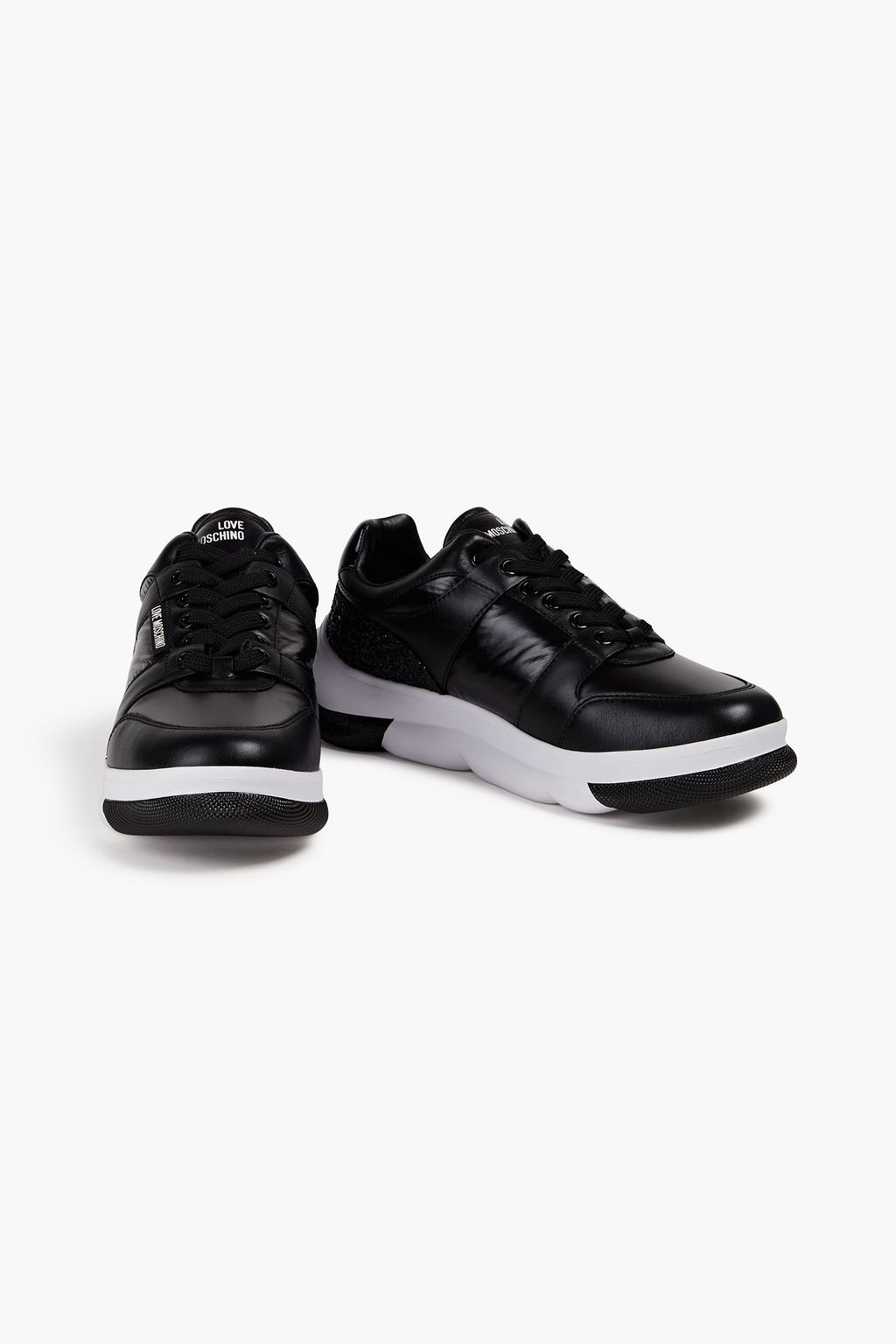 LOVE MOSCHINO Glittered leather and shell sneakers