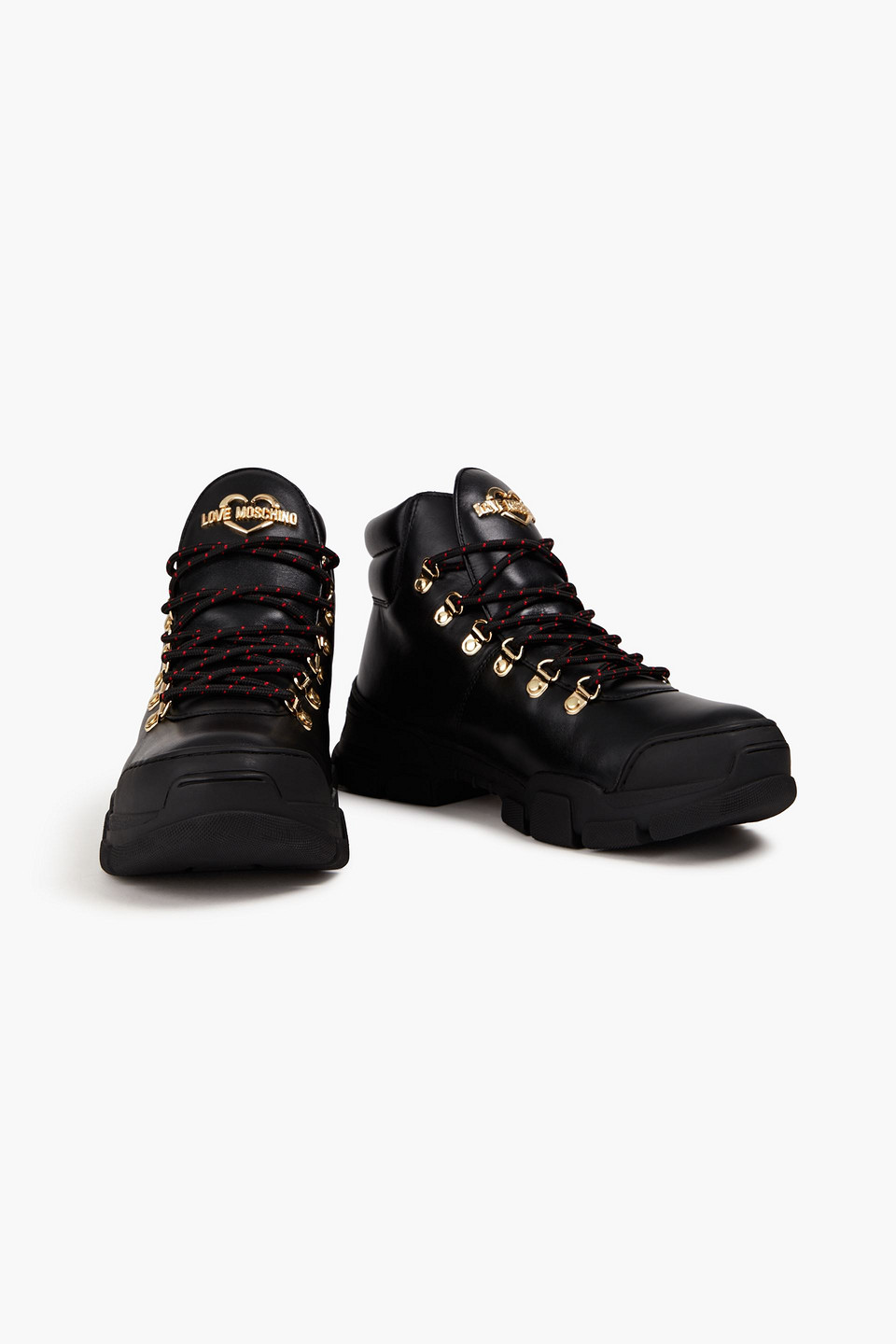 Shop Love Moschino Leather Hiking Boots In Black