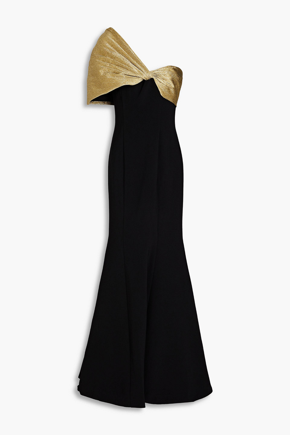 Gordellia Empire one-shoulder lamé-paneled stretch-crepe gown