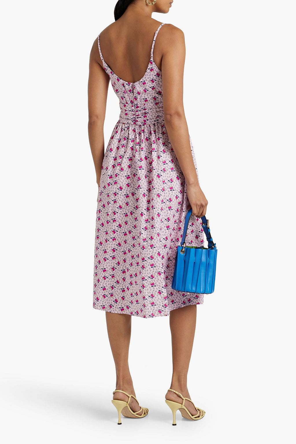 HVN Lucy ruched printed cotton-blend poplin midi dress