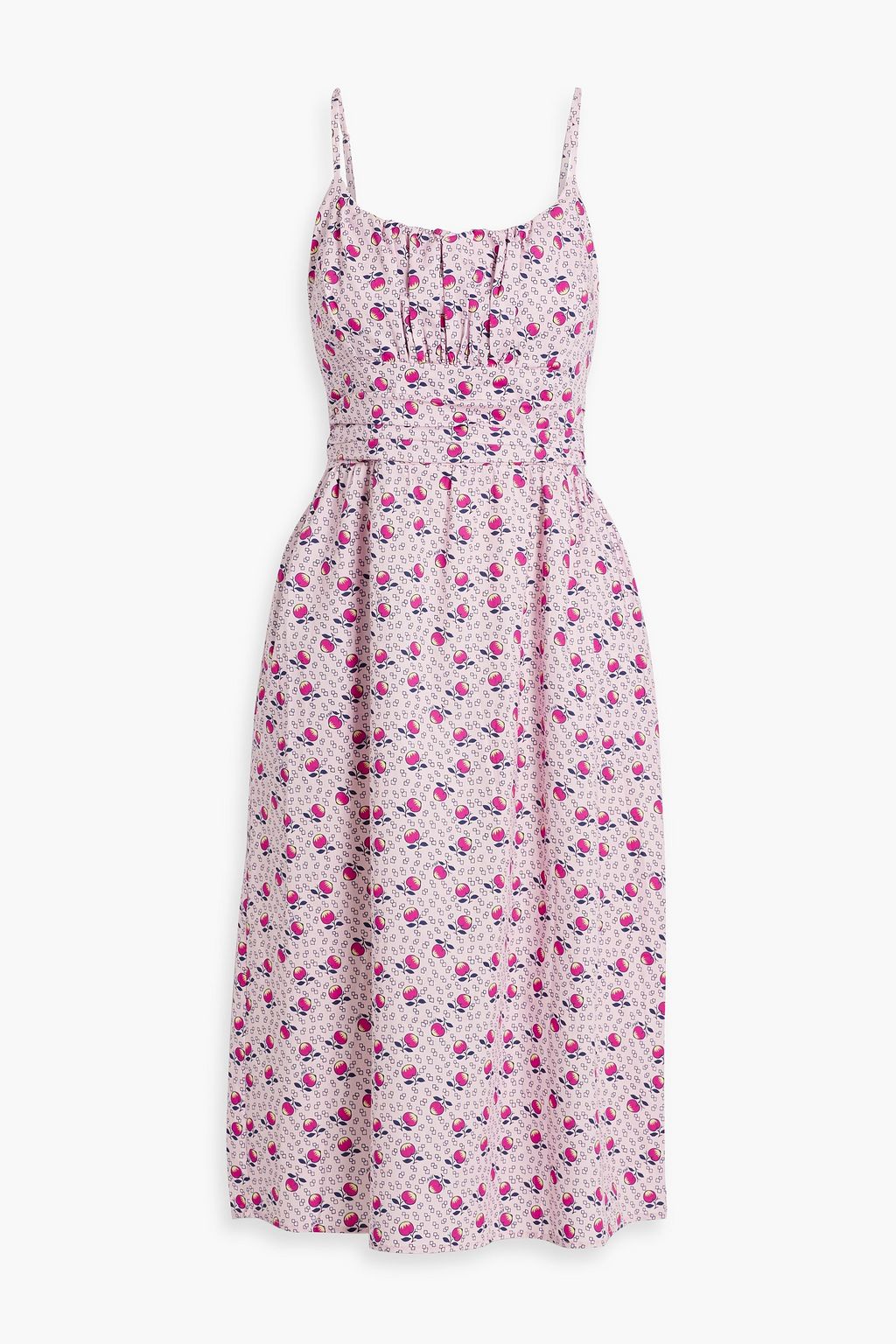 HVN Lucy ruched printed cotton-blend poplin midi dress | THE OUTNET