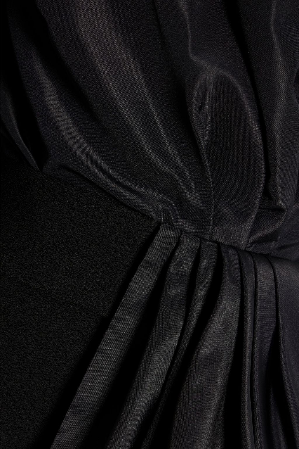 RHEA COSTA One-sleeve draped taffeta and crepe gown