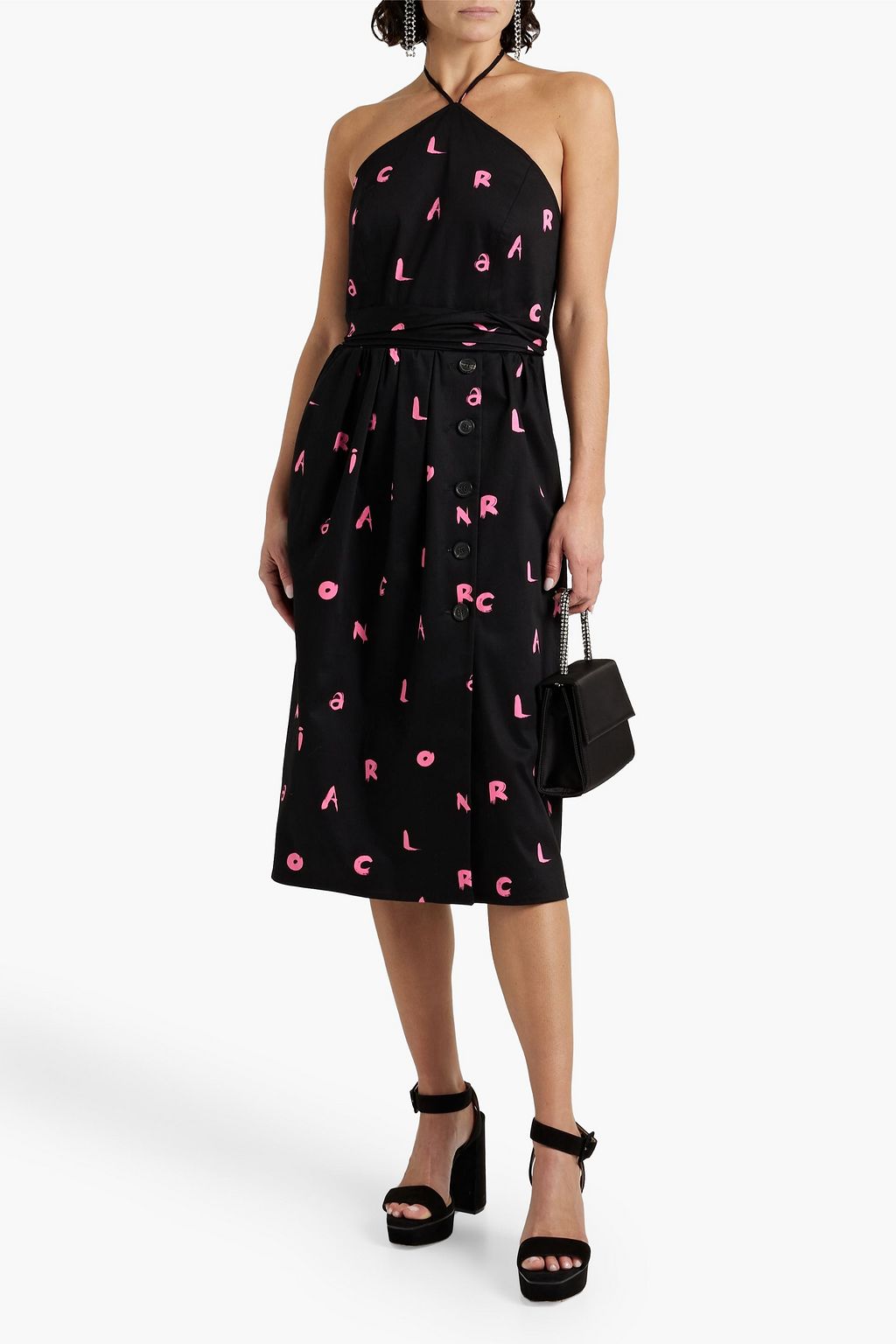 CAROLINA HERRERA Printed cotton-blend poplin halterneck midi dress