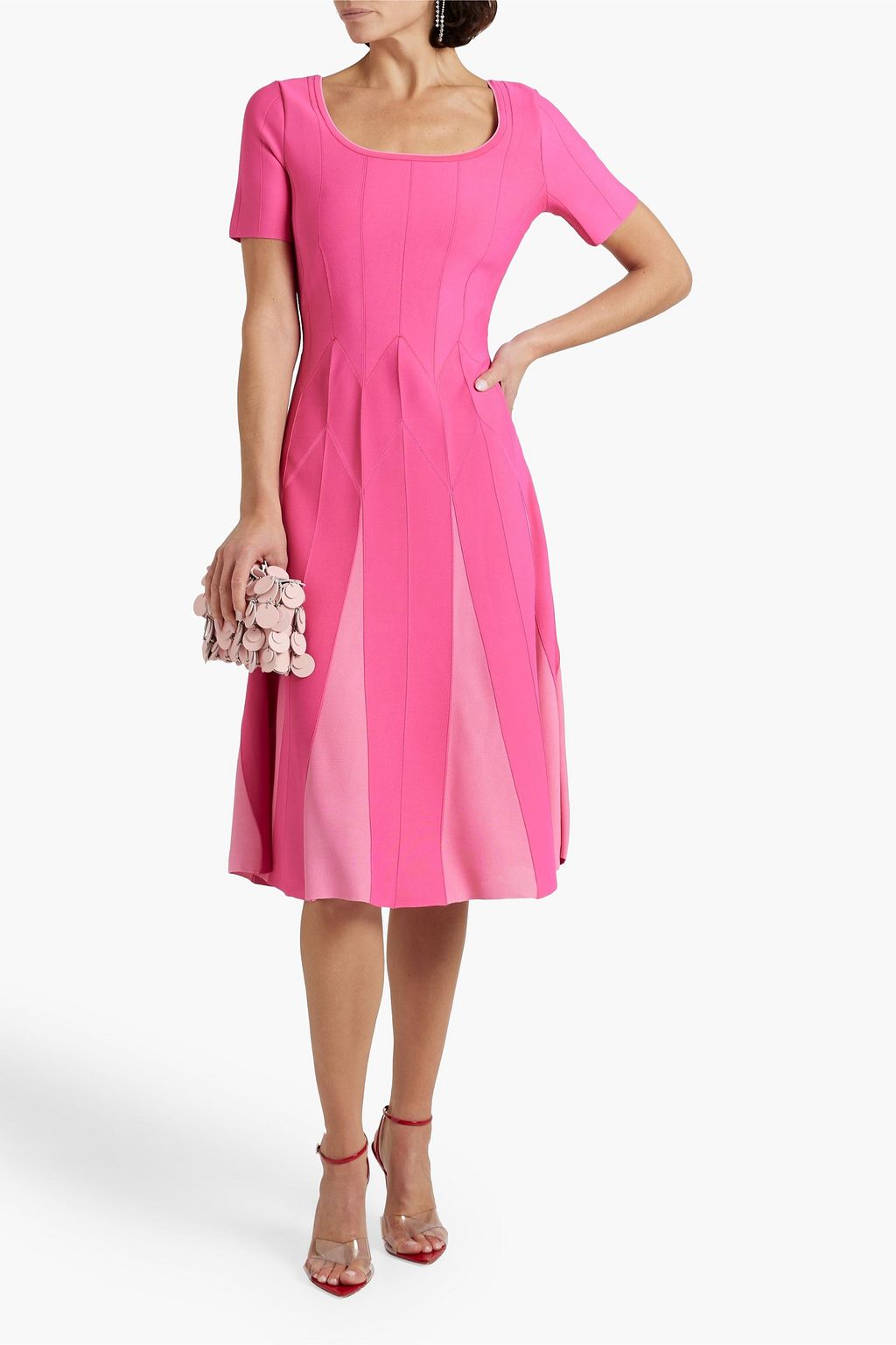 CAROLINA HERRERA Two-tone pleated knitted midi dress