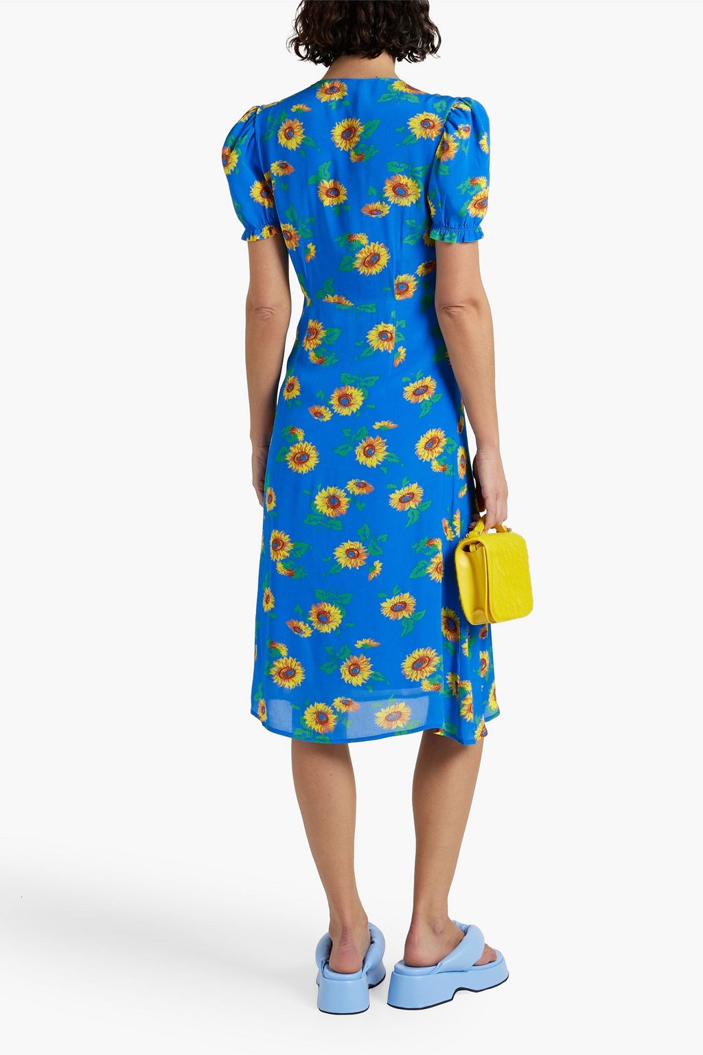 HVN Paula gathered floral-print crepe de chine dress