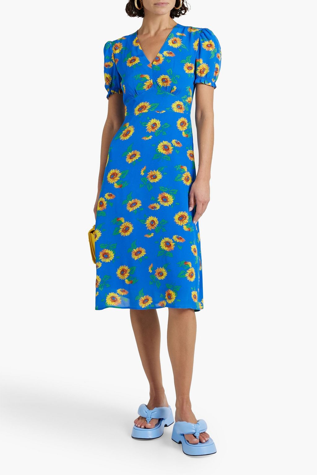 HVN Paula gathered floral-print crepe de chine dress