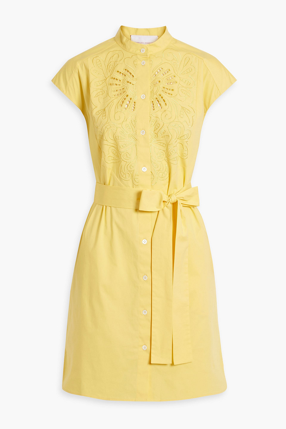 Carolina Herrera Emroidered cotton-blend poplin mini dress