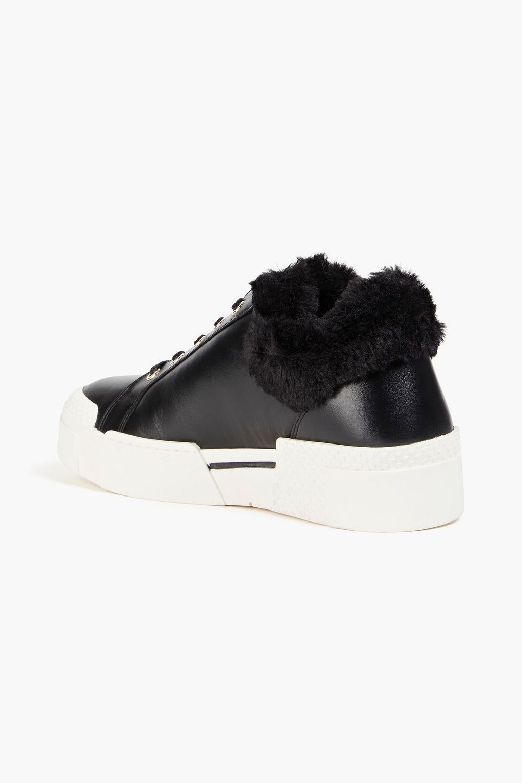 LOVE MOSCHINO Faux fur-trimmed leather sneakers