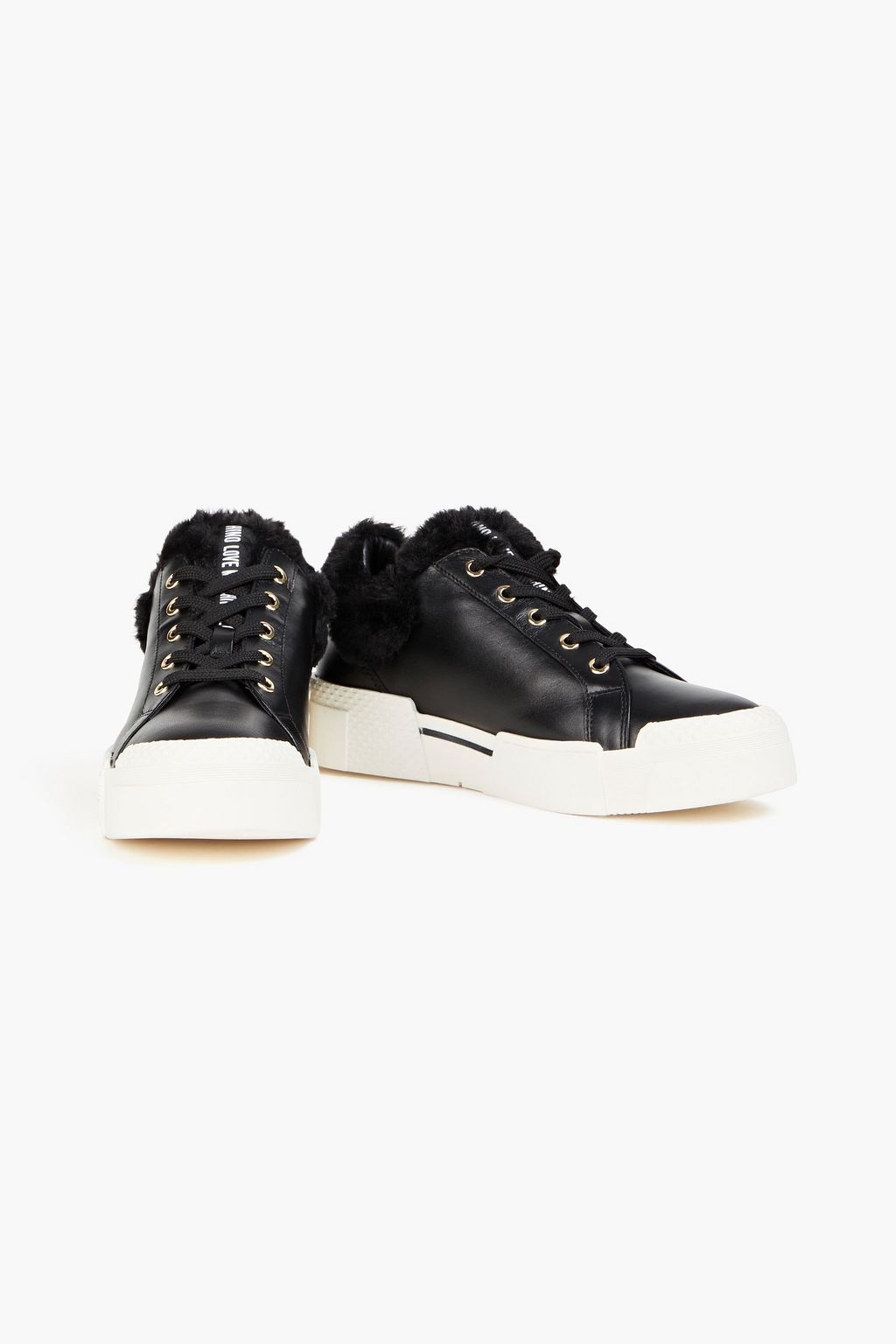 LOVE MOSCHINO Faux fur-trimmed leather sneakers