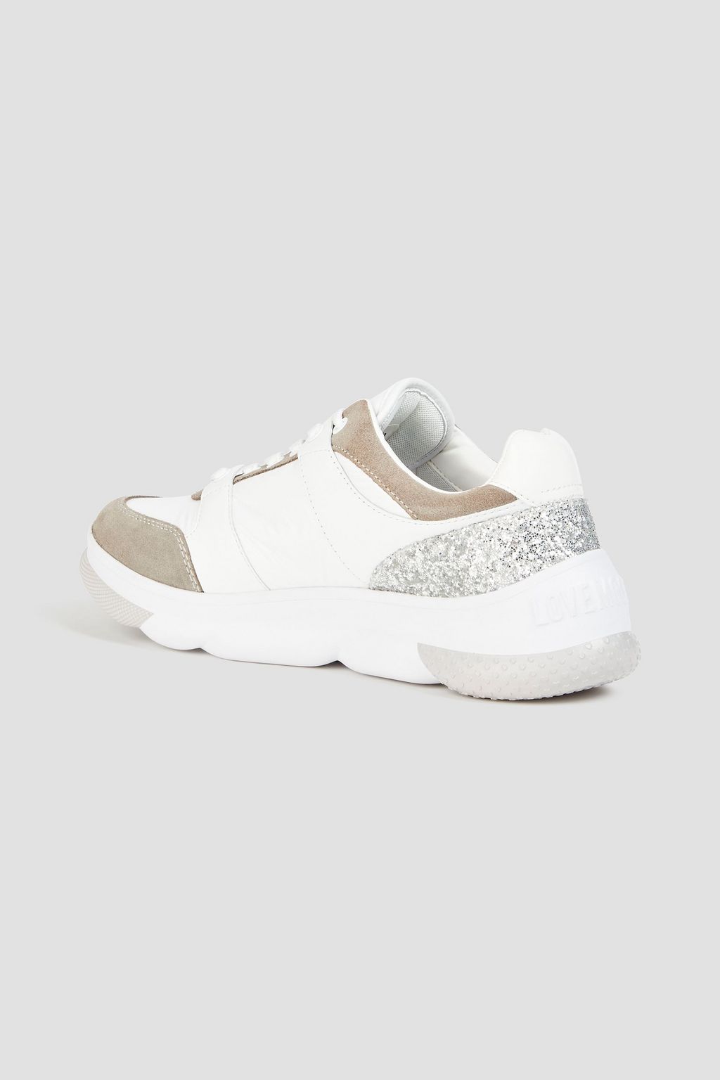 LOVE MOSCHINO Glittered suede and leather sneakers