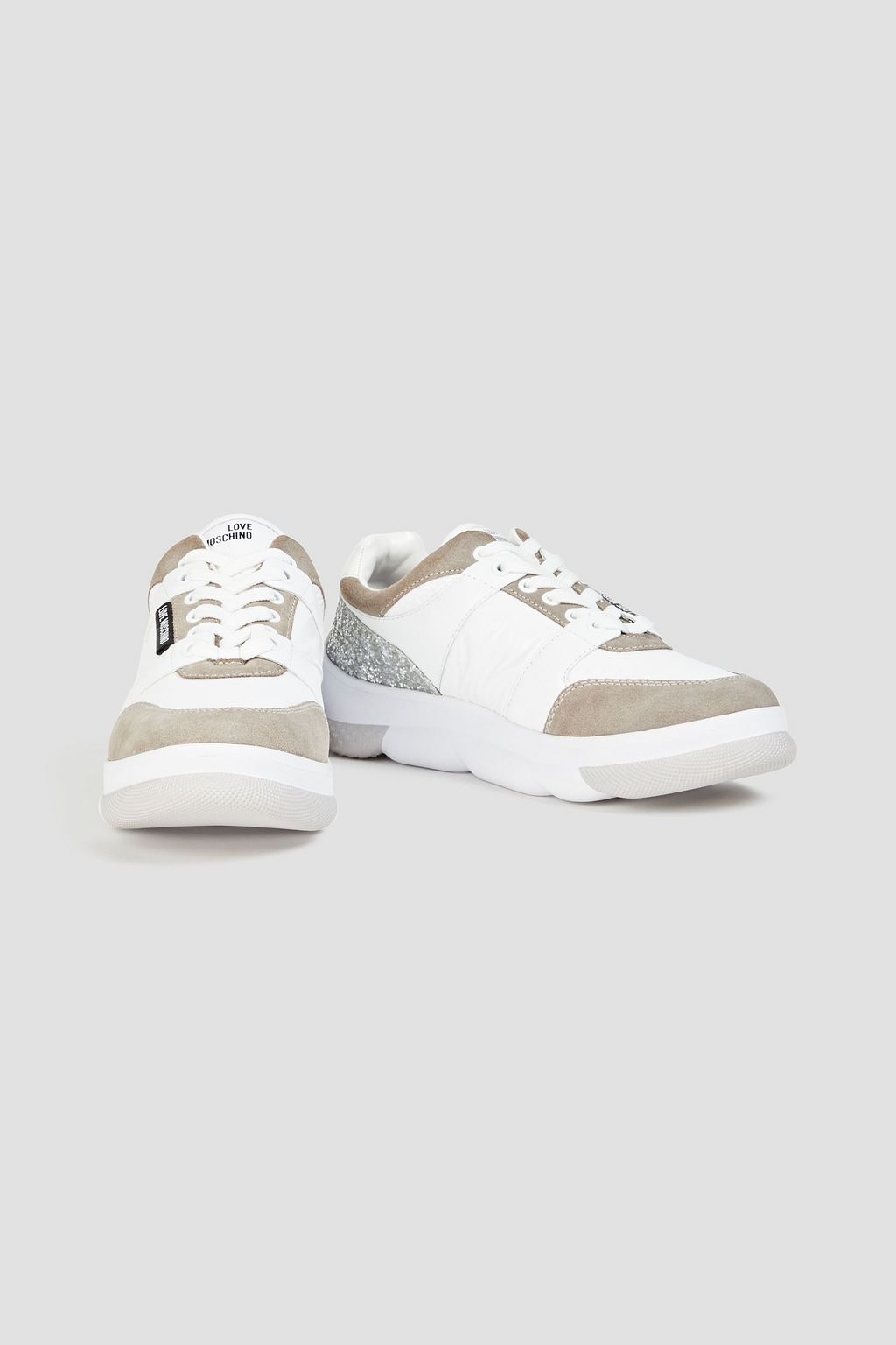LOVE MOSCHINO Glittered suede and leather sneakers