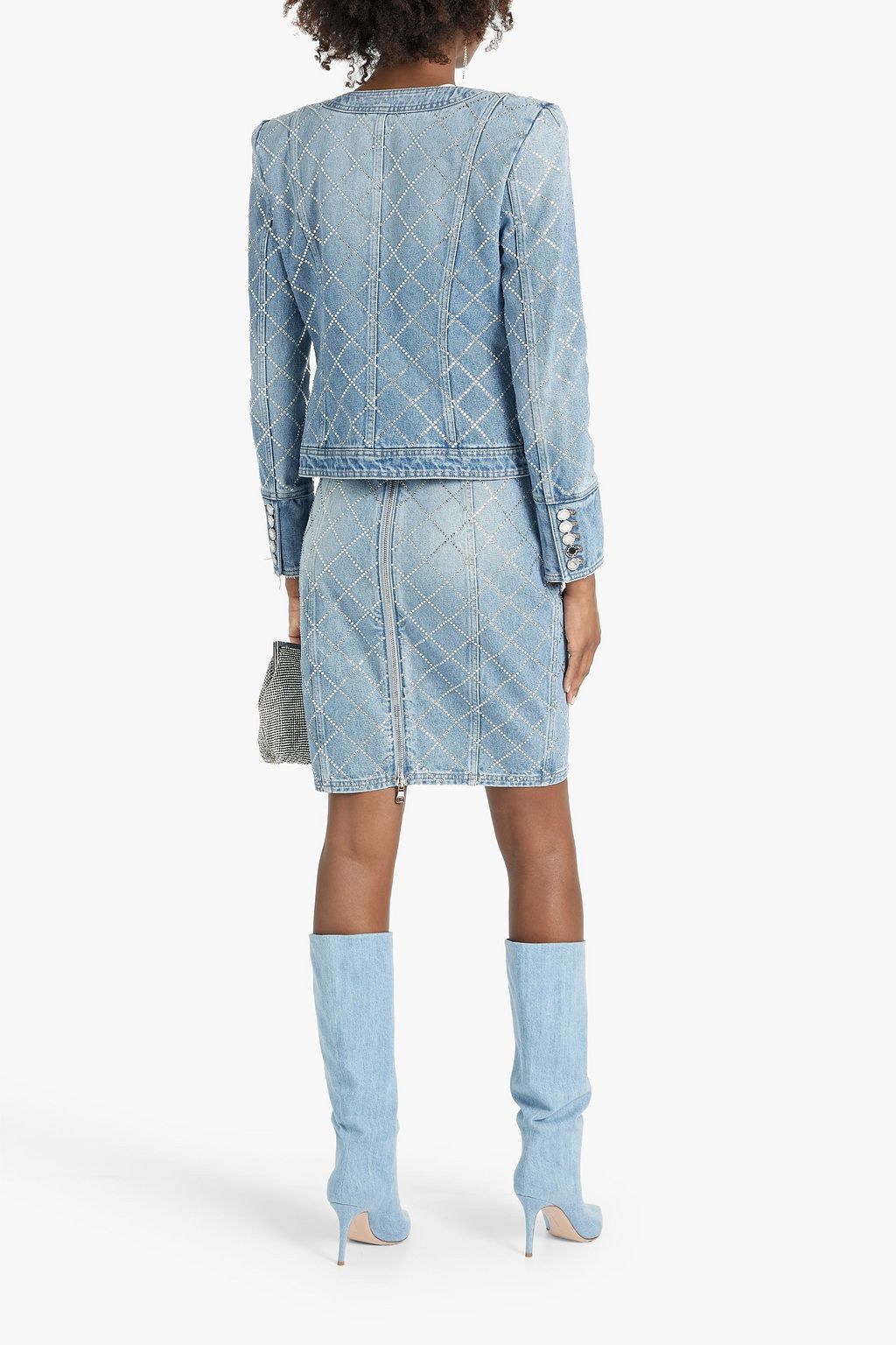 BALMAIN Crystal-embellished denim jacket