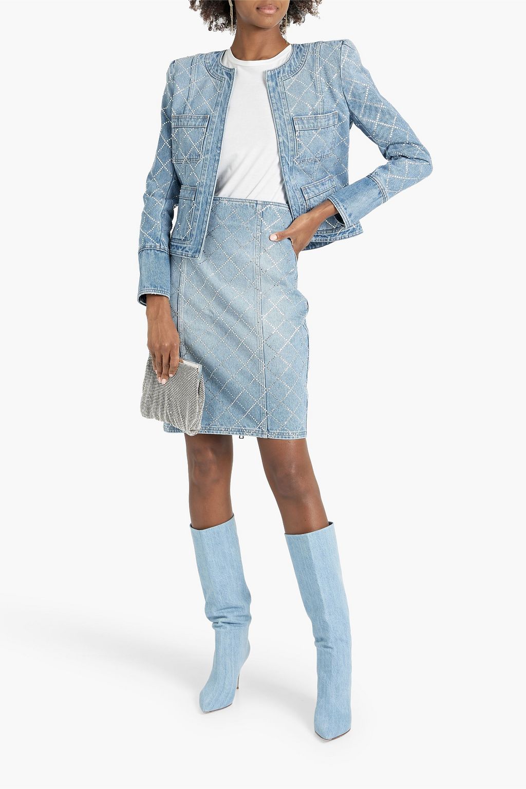 BALMAIN Crystal-embellished denim jacket