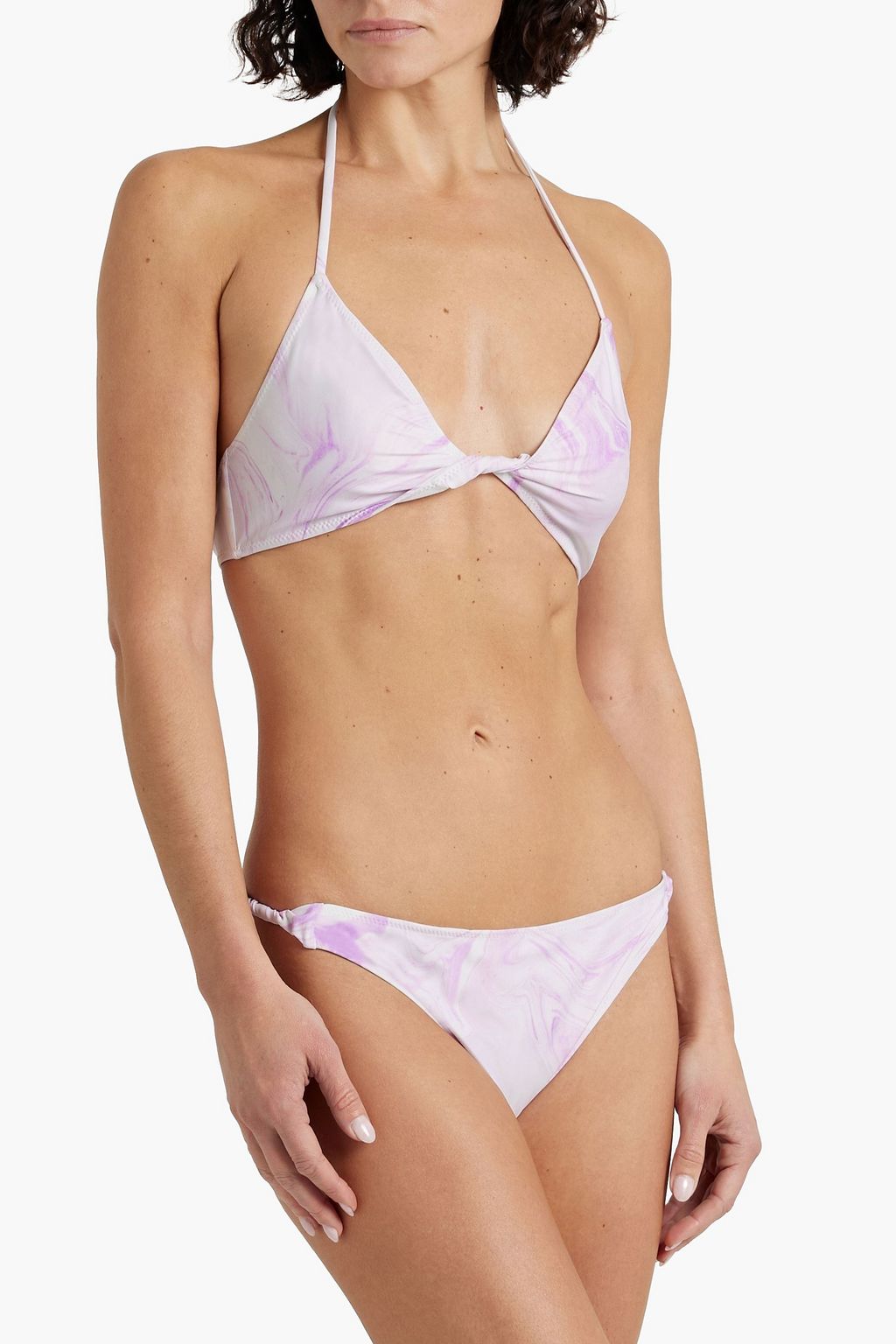 GANNI Twist-front printed triangle bikini top