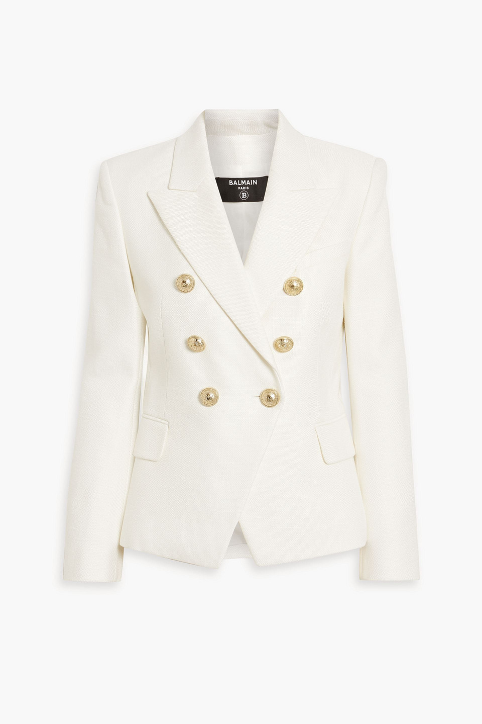 Balmain White Double-breasted Jacket With Peak Lapels And Logo Buttons In Ivory