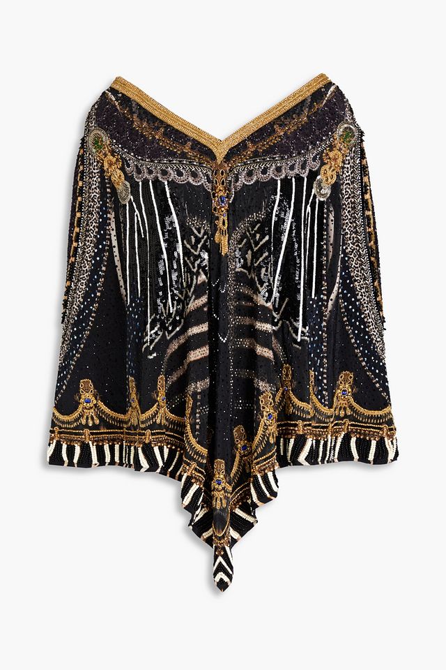 Embellished printed silk-chiffon kaftan
